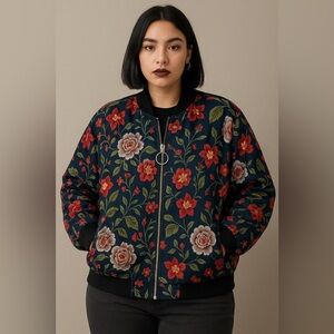 Rafaella D’Angelo Womens Floral Streetwear Zip Bomber Jacket Size Small